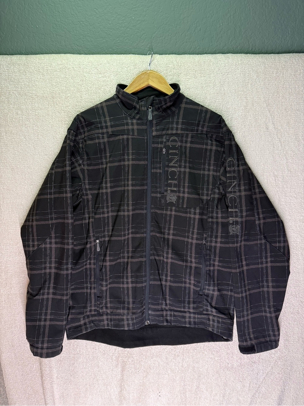 Cinch Men's Plaid Western Jacket Size M Black Gray Full Zip Lightweight